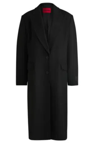 Hugo Boss Long-length Regular-fit Coat With Peak Lapels In Black