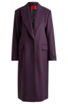 Hugo Boss Long-length Regular-fit Coat With Peak Lapels In Purple