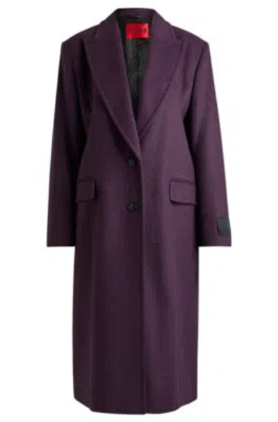 Hugo Boss Long-length Regular-fit Coat With Peak Lapels In Purple