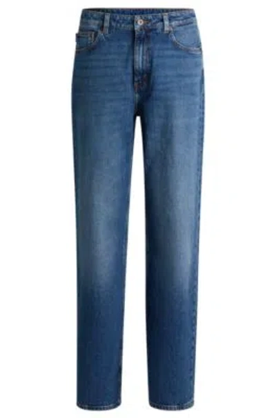 Hugo Long-length Straight-fit Jeans In Blue Stretch Denim