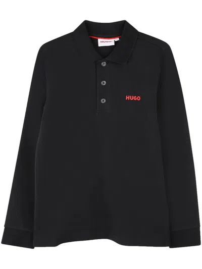 Hugo Boss Kids' Long-sleeve Polo Shirt In Black