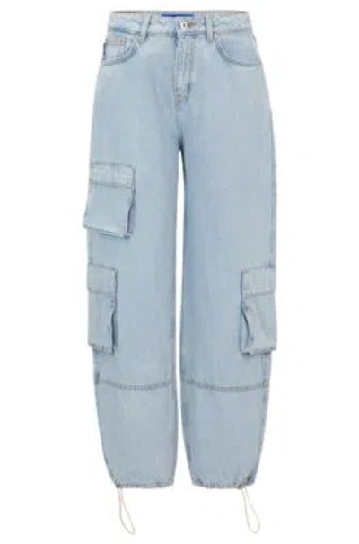 Hugo Loose-fit Cargo Jeans In Aqua Cotton Denim In Turquoise