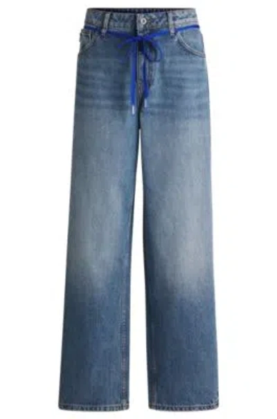 Hugo Boss Loose-fit Jeans With Branded Lace Belt In Blue