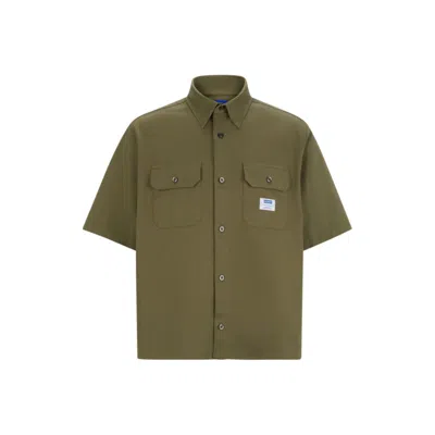 Hugo Boss Loose-fit Shirt In Cotton Twill With Logo Patch In Green
