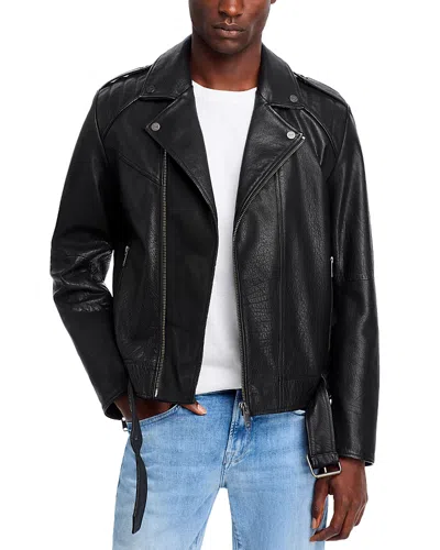 Hugo Lowis Zip Front Leather Jacket In Black