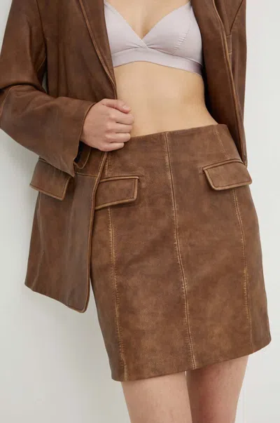 Hugo Boss Hugo Lusina Leather Skirts Beige In Brown