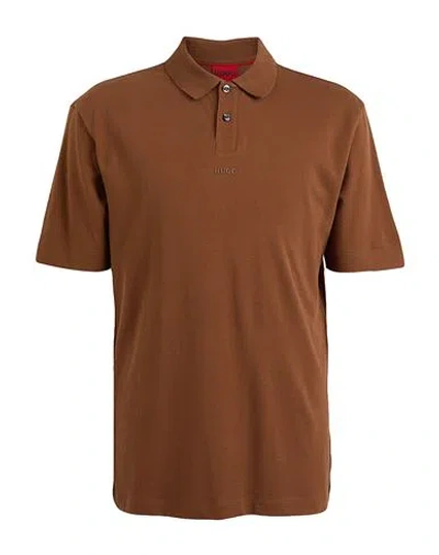 Hugo Cotton-piqué Polo Shirt With Logo Print In Brown