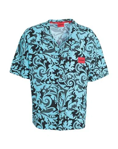 Hugo Man Shirt Turquoise Size Xl Recycled Polyester In Blue