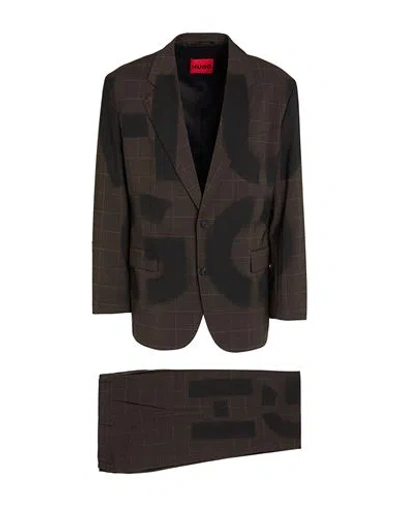 Hugo Boss Hugo Man Suit Dark Brown Size 42 Polyester, Virgin Wool