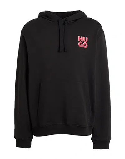 Hugo Boss Cotton-terry Hoodie With Stacked Logo Print In Black