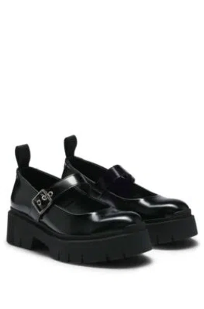Hugo Boss Mary Jane Shoes In Brush-off Leather In Black