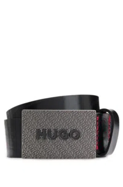 Hugo Boss Matte Leather Belt With Branded Plaque Buckle In Black