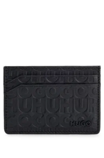 Hugo Matte-leather Card Holder With Embossed Logos In Black