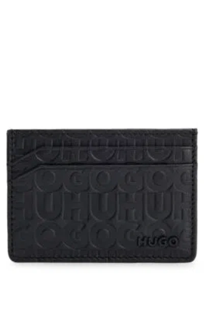Hugo Boss Matte-leather Card Holder With Embossed Logos In Black