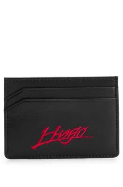 Hugo Boss Matte-leather Card Holder With Handwritten Logo In Black