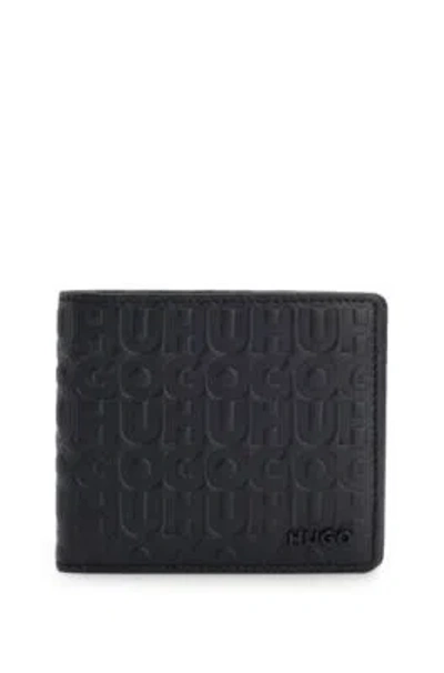 Hugo Matte-leather Wallet With All-over Embossed Logos In Black