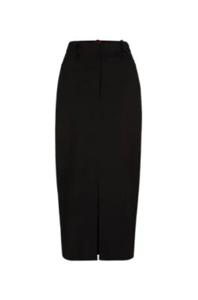Hugo Maxi Skirt With High Front Slit In Stretch Fabric In Black