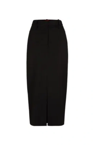Hugo Boss Maxi Skirt With High Front Slit In Stretch Fabric In Black