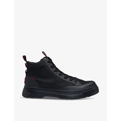Hugo Boss Hugo Mens Black Lace-up Leather And Mesh High-top Shoes