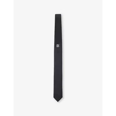 Hugo Boss Logo-embroidered Jacquard Woven Tie In Black