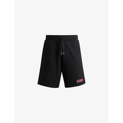 Hugo Boss Hugo Mens Black Logo-print Relaxed-fit Cotton Sweatshorts