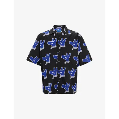 HUGO BOSS MENS BLACK LOGO-PRINT RELAXED-FIT SHORT-SLEEVE COTTON SHIRT XXL
