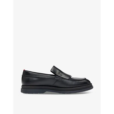 HUGO BOSS MENS BLACK TASSEL-EMBELLISHED FLAT LEATHER MOCCASINS EUR 42 / 8 UK