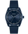 HUGO MEN'S BRIGHT QUARTZ BLUE LEATHER WATCH 42MM