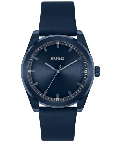 Hugo Men's Bright Quartz Blue Leather Watch 42mm In Blue Calfskin