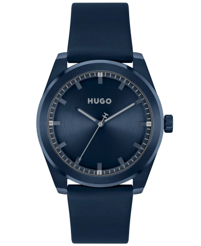 Hugo Boss Blue Watch With Blue Dial And Leather Strap Men's Watches In Assorted-pre-pack