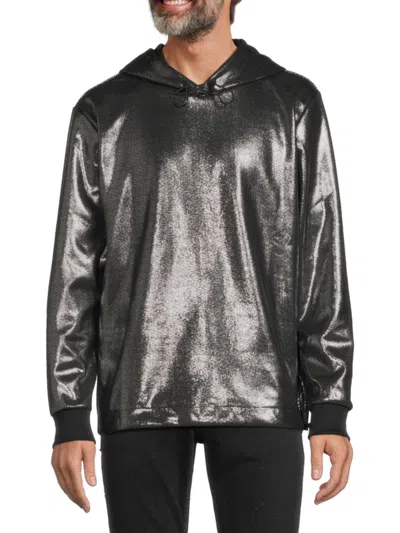 Hugo Men's Descolar Metallic Pullover Hoodie In Black