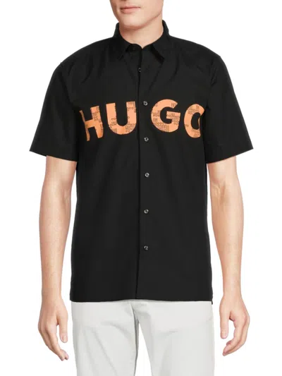 Hugo Men's Ebor Logo Short Sleeve Shirt In Black