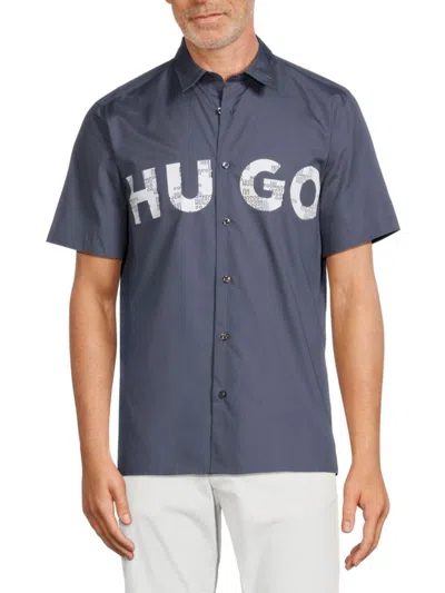 Hugo Men's Ebor Logo Short Sleeve Shirt In Blue