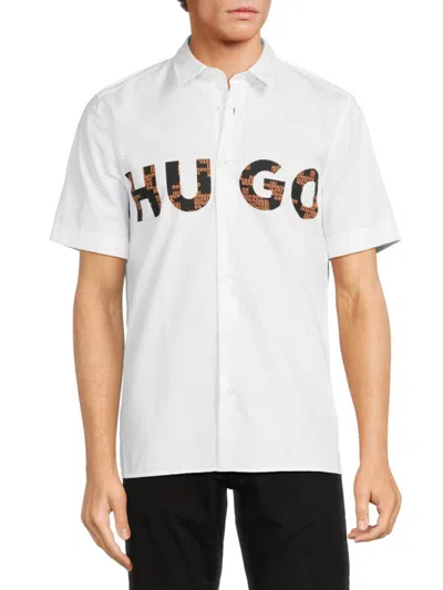 Hugo Men's Ebor Logo Short Sleeve Shirt In White