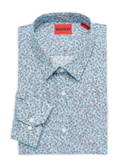 Hugo Men's Elisha Extra Slim Fit Floral Dress Shirt In Aqua