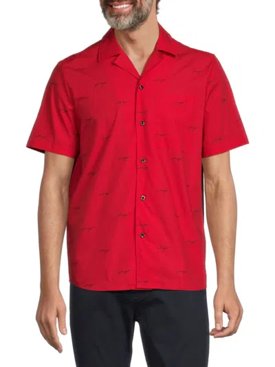 Hugo Boss Men's Ellino Logo Camp Shirt In Pink Multi