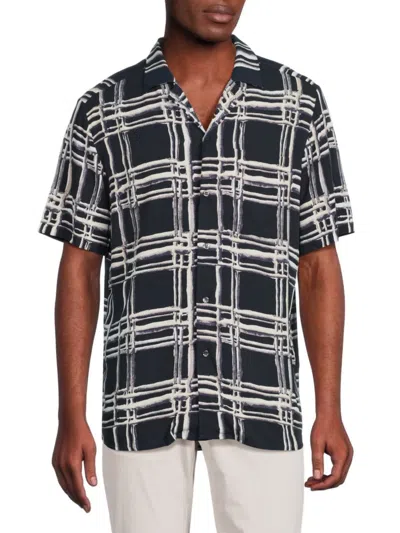 Hugo Boss Relaxed-fit Shirt In Abstract-print Canvas In Blue