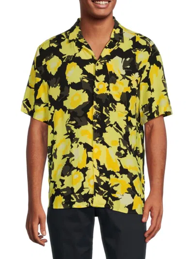 Hugo Men's Ellino Print Straight Fit Camp Shirt In Yellow