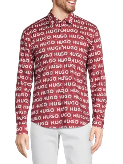 Hugo Men's Ermo Monogram Shirt In Dark Red