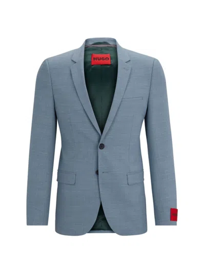 Hugo Extra-slim-fit Jacket In Performance-stretch Patterned Cloth In Blue