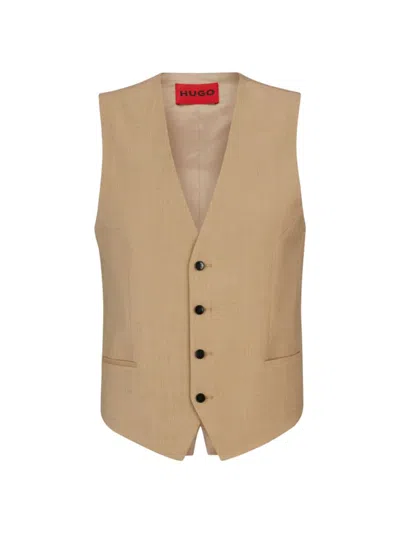 Hugo Extra-slim-fit Waistcoat In Mohair-look Cloth In Beige