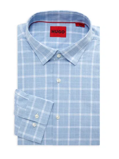 Hugo Men's Kenno Slim Fit Plaid Button Down Dress Shirt In Blue
