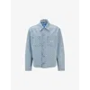 Hugo Boss Logo-trim Jacket In Checkerboard Denim In Light/pastel Blue