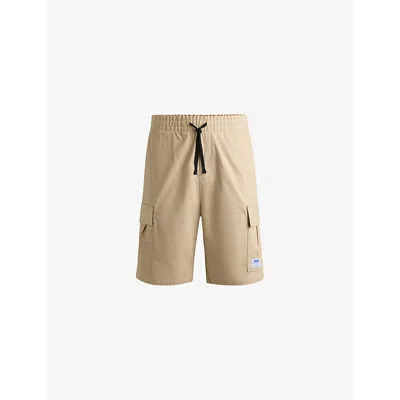 Hugo Boss Structured-cotton Shorts With Drawstring And Logo Patch In Medium Beige