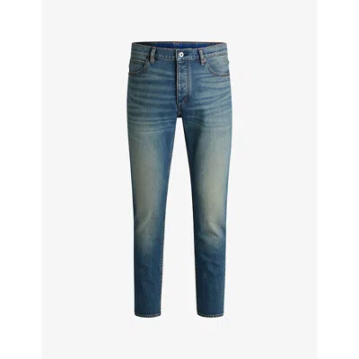 HUGO BOSS MENS MEDIUM BLUE TAPERED-LEG MID-RISE STRETCH-DENIM JEANS