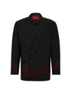 HUGO MEN'S MODERN FIT DOUBLE BREASTED JACKET WITH FLAME EMBROIDERY