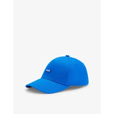 Hugo Logo-badge Cotton Baseball Cap In Open Blue