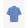 Hugo Boss Hugo Mens Open Blue Logo-print Relaxed-fit Short-sleeve Cotton Shirt