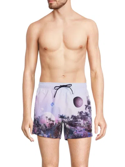 Hugo Men's Sunchi High Rise Print Swim Shorts In Dark Purple