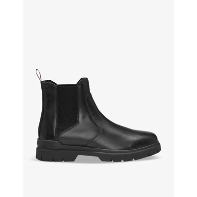 Hugo Boss Black Grained Leather Chelsea Boots In 001-black
